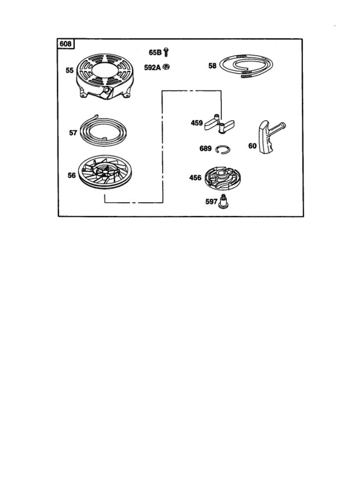 Rewind Starter Diagram and Parts List for 12V800-12V899 1742-1766-1776 Briggs and Stratton Engine